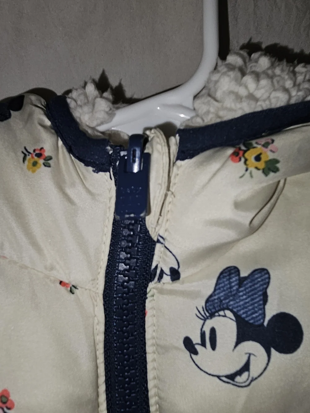 GAP White Puffer Jacket with Navy Mickey Print